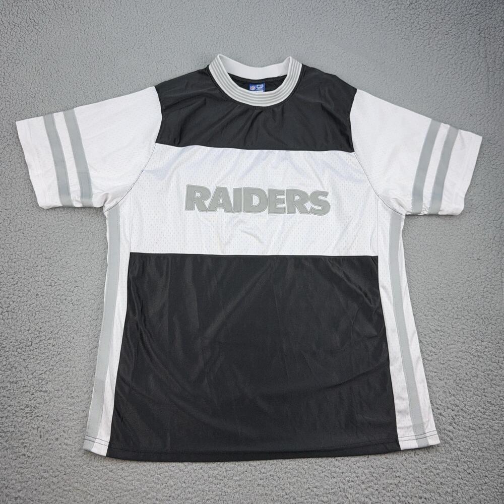 Raiders Shirt Mens Large Black White NFL Football Graphic Mesh Jersey Ultra GAME